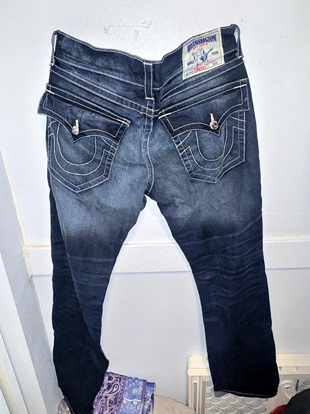 True Religion Ricky World Tour Flap Straight Jeans Blue
